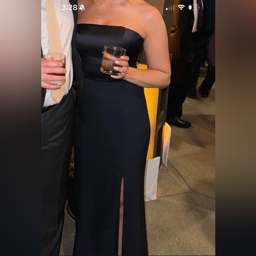 Amsale Strapless Navy Maxi Dress: Marcela